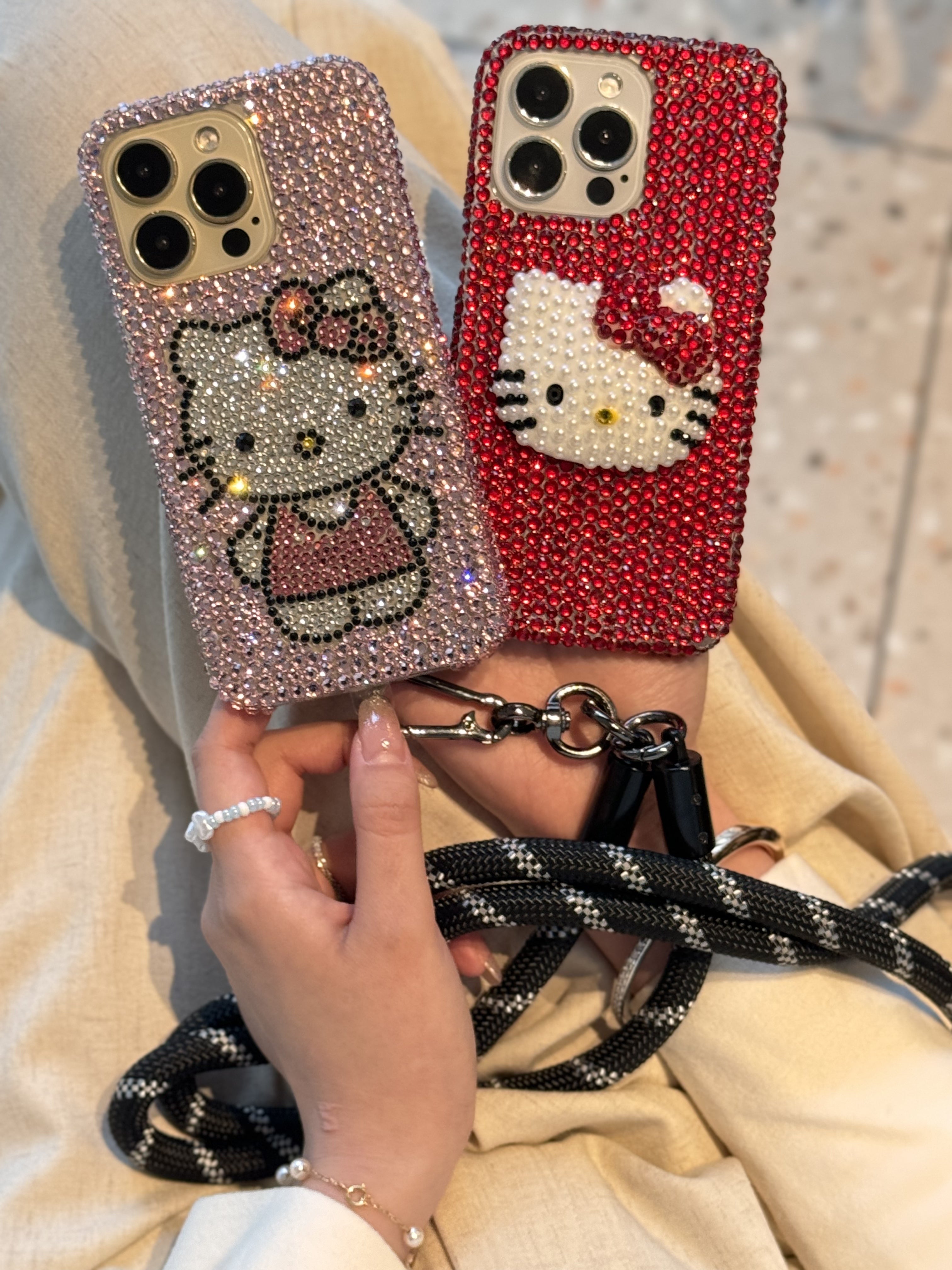 【クリスタル】10MMストラップ ショルダー付きiPhoneケース  1128-10