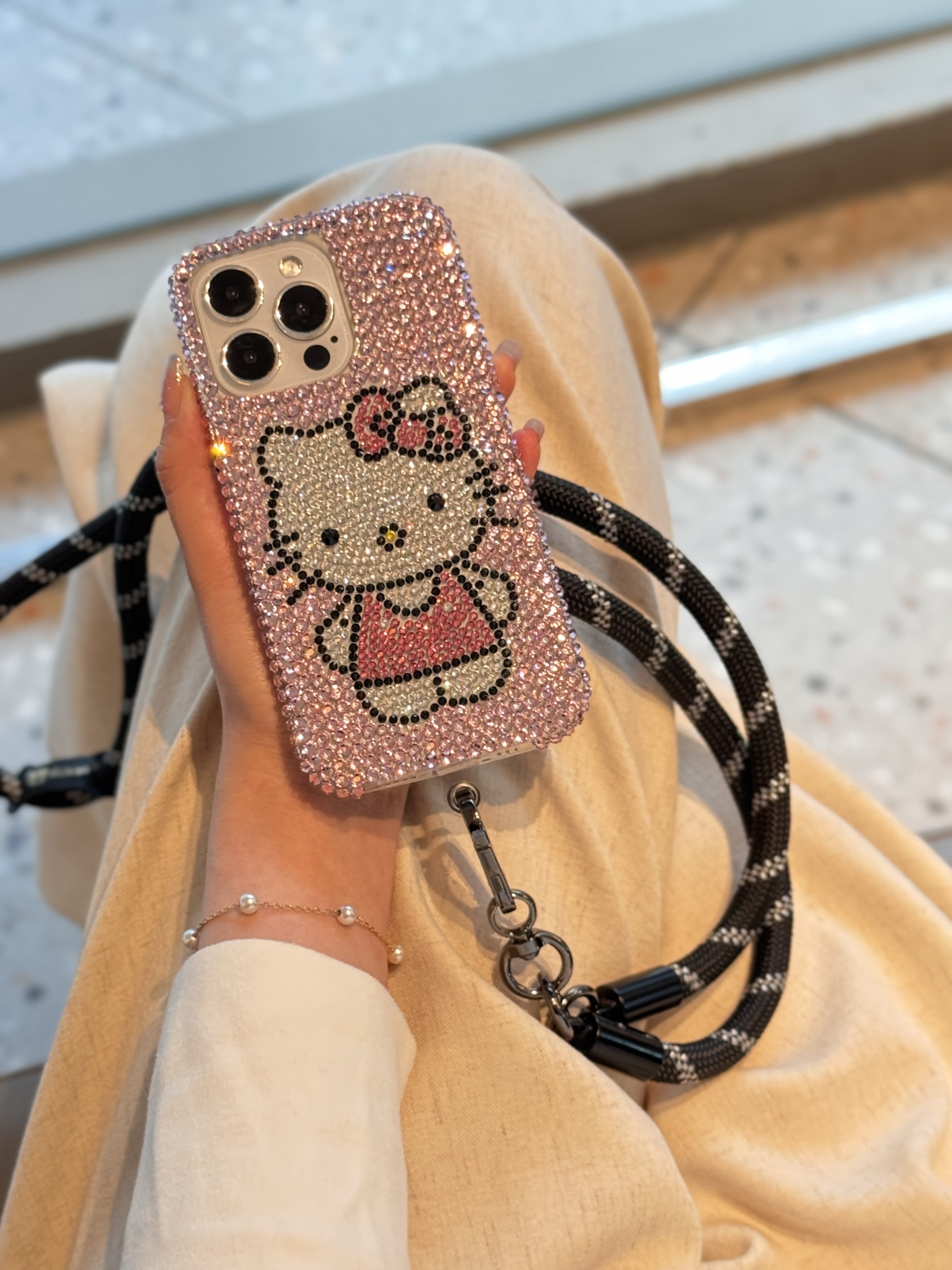 【クリスタル】10MMストラップ ショルダー付きiPhoneケース  1128-10